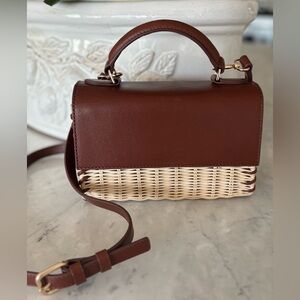 J. Crew Brown and Wicker Crossbody Bag